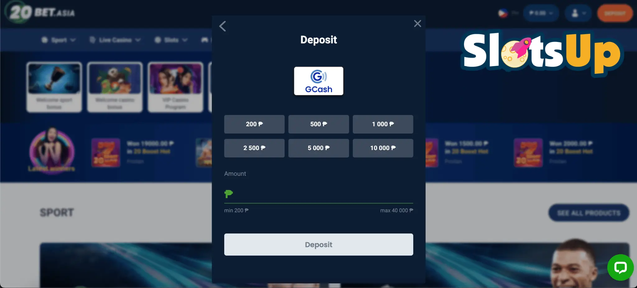 20bet Casino Deposit By GCash