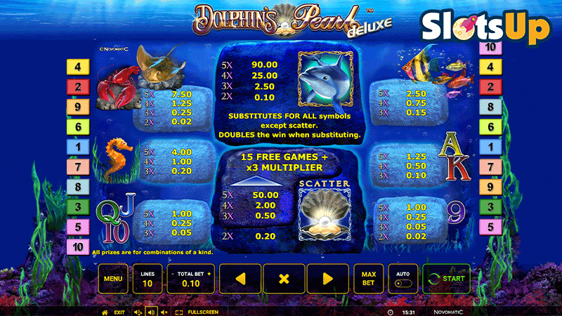 Dolphin's Pearl Deluxe Paytable