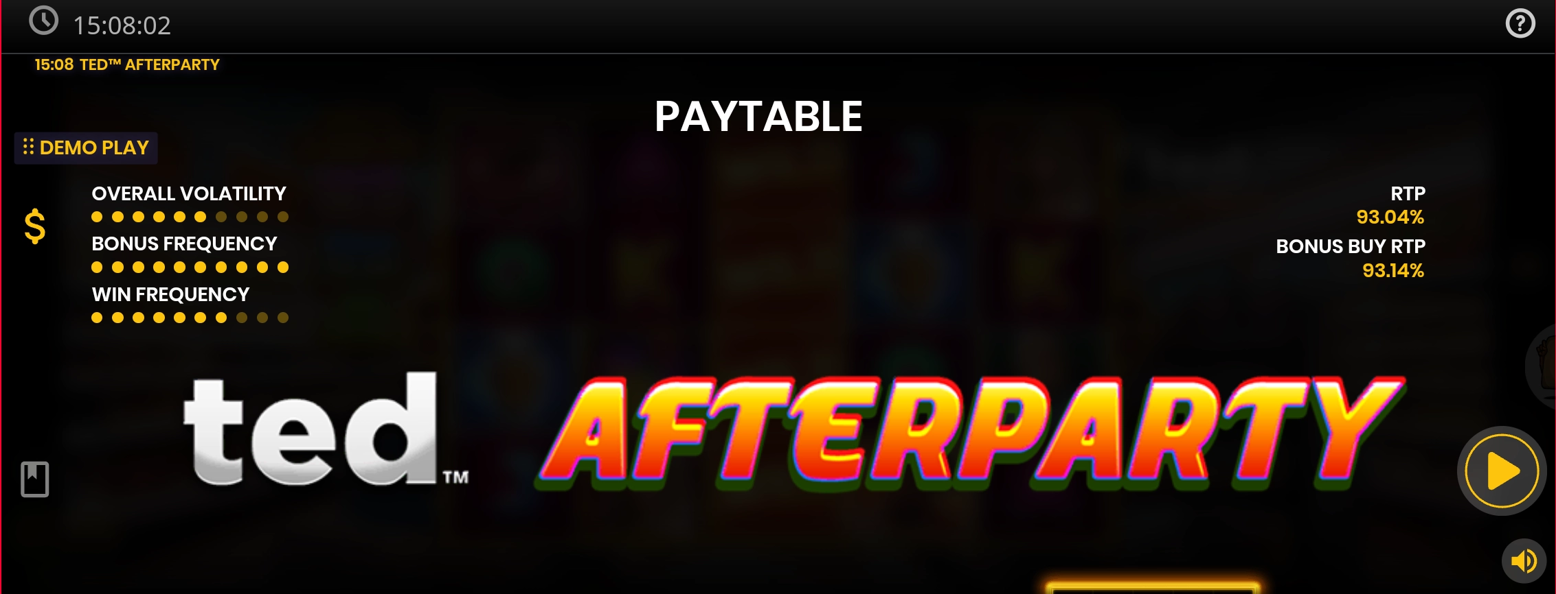 Ted 2 Afterparty Paytable