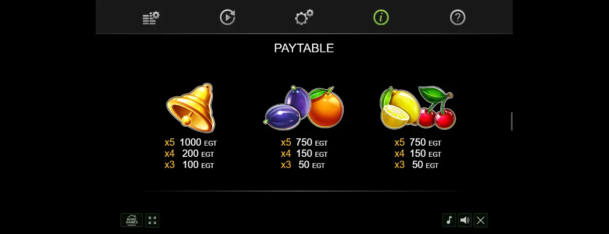 20 Extra Crown Paytable