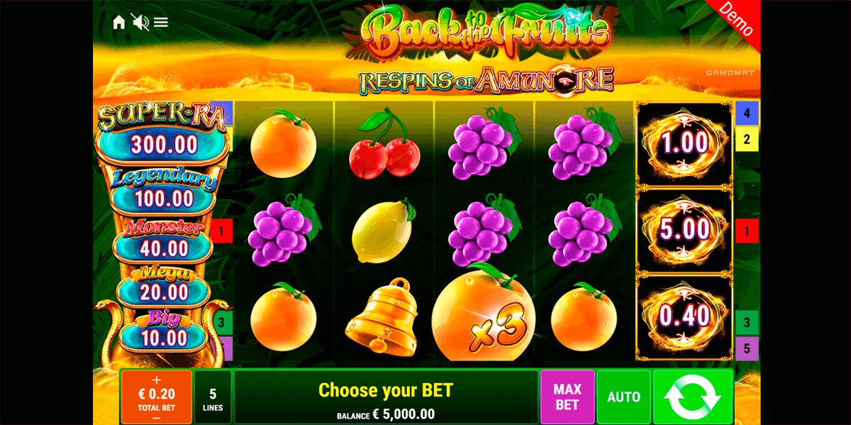 back to the fruits respins of amunre gamomat casino slots 