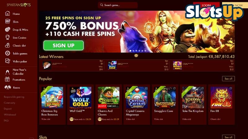 Spartan Slots Online Casino Lobby