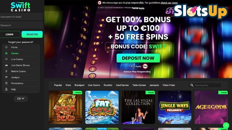Swift Online Casino Home Page
